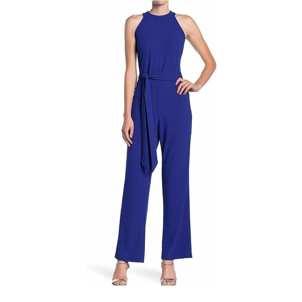 TASH + SOPHIE Women's Halter Tie Waist Jumpsuit, Size 16 Cobalt Blue